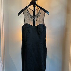 David Meister Black Cocktail Dress with Jewelled Neckline